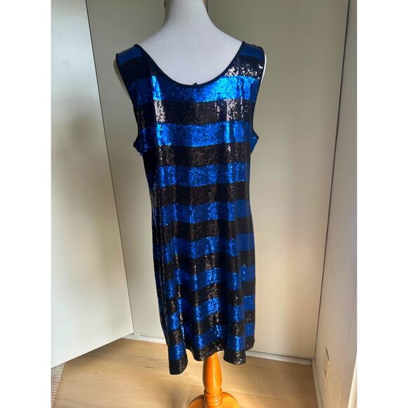 Y2K Sequin Striped Tank Dress Blue Black Size XL Party Going Out INC Sexy - Picture 8 of 9